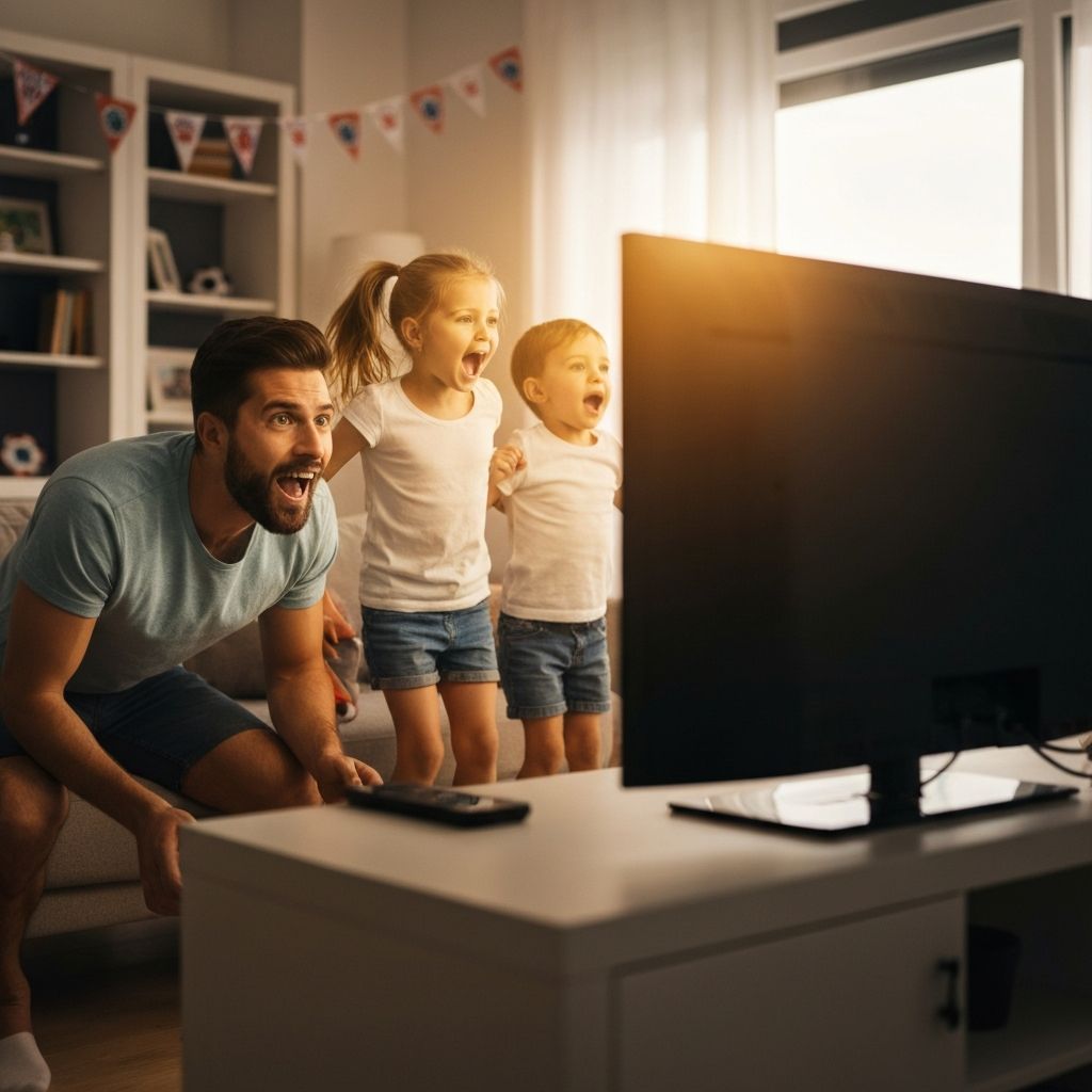 Família assistindo Copa do Mundo em casa